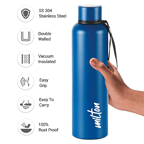 Image of Milton Aura 1000 Thermosteel Bottle, 1.05 Litre, Dark Blue & Milton Duo DLX 500 Thermosteel Water Bottle, 1 Piece, 500 ml, Silver