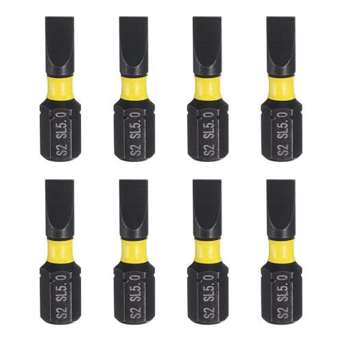 sourcing map 8pcs SL5 Slotted Screwdriver Bit 1/4" Hex Shank 25mm/1" Length Magnetic Flat Head Hex Bits S2 Steel Screw Driver Bit Industrial Grade Electric Drill Bits