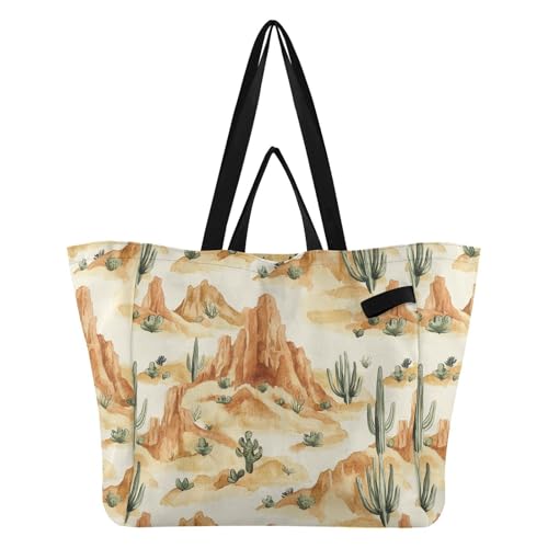 Wudan Bolsas de lona de gran capacidad para cocina, bolsas de compras para mujeres, viajes, compras, fin de semana, cactus occidentales, cañones profundos