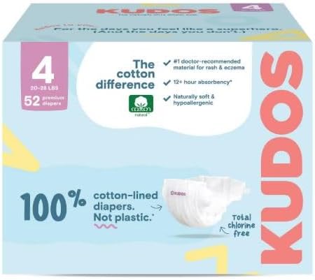 Kudos Chlorine Free Premium Diapers, 100% Cotton-Lined, Size (6)