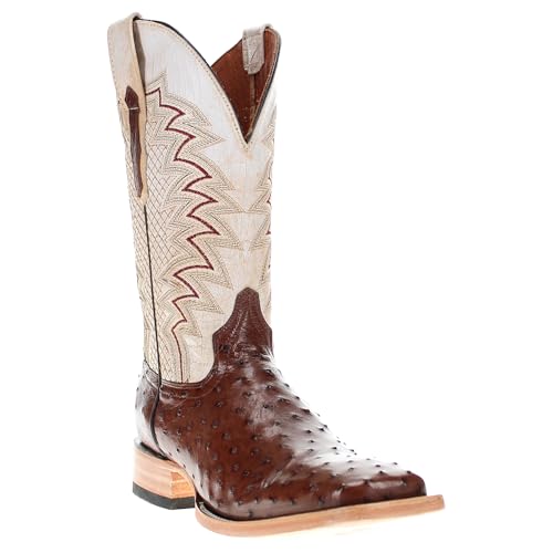 Vaccari Men's Bennet Genuine Full Quill Ostrich Leather Broad Square Toe Cowboy Boots
