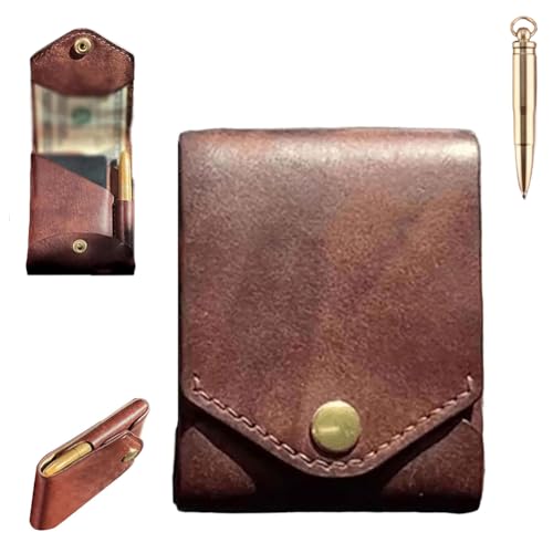 Vintage Handmade Leather Wallet, Multifunctional Handmade Leather Wallet for Men, Compact Wallets for Cash, Leathers Business Card Holder, Slim Minimalist Men's Wallets Built-In Pen Slot(1PC,Wallet+pe
