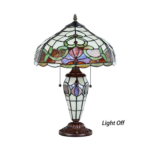Bieye L10800 Baroque Tiffany Style Stained Glass Table Lamp with Lit Base for Bedside Living Room Bedroom, 14" W x 21" H - Image 5