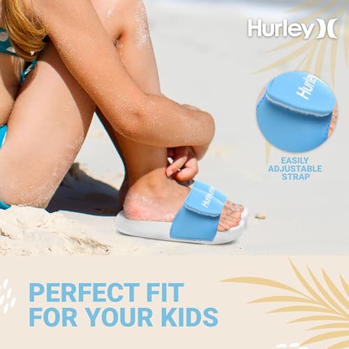Image of Hurley Kids NAIA Slides Adjustable Strap Slip-On Sandals Indoor and Outdoor EVA Footbed Shower Slides for Girls and Boys