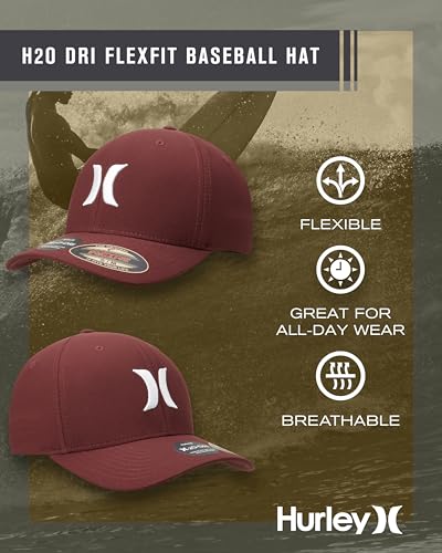 Image of Hurley Mens Baseball Cap - Moisture Wicking Curved Brim Flexfit Fitted Hats for Men with H2O-Dri Sweatband (Sizes: S-XL)