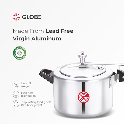 Image of Globe Kiwi 5 Litre Aluminium Inner Lid Pressure Cooker (Silver) - BIS Certified And ISI Certified |5 Years Warranty