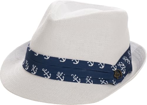 Divina Italian Design Paxos B22045 Nautical Straw Hat with Anchors Available in Beige and White, White, 7 1/4