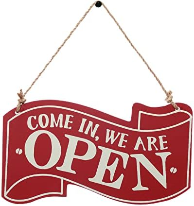 Open and Closed Sign for Business Door- Reversible Double Sided Decor Wood Sign Hangging Store Sign ( Red)