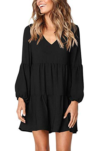 HUUSA Juniors Cute Spring Casual Loose Fall Sexy V Neck Ruffle Babydoll Chiffon Tunic Dress Lantern Long Sleeve Elegant Boho Hawaiian Flowy Mini Short Skirt Dresses for Women Party XL Black HUUSA Juniors Cute Spring Casual Loose Fall Sexy V Neck Ruffle Babydoll Chiffon Tunic Dress Lantern Long Sleeve Elegant Boho Hawaiian Flowy Mini Short Skirt Dresses for Women Party XL Black