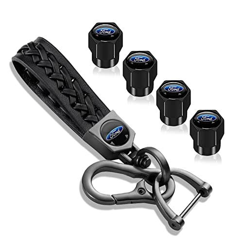 Llavero de cuero genuino para coche, tapas de válvula de metal negro, logotipo tapas de válvula de neumáticos accesorios de la familia regalo para hombres y mujeres Cover