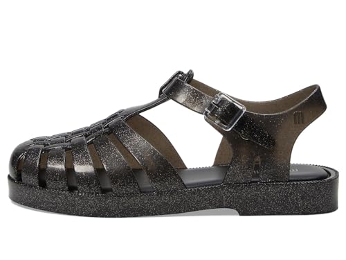 Mini Melissa Girls Possession Shiny (Little Big Kid) Fisherman Sandal, Glitter Black, 124