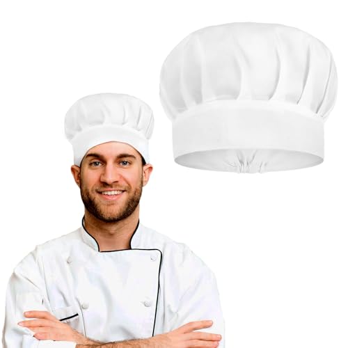 SHENLIU Kochmütze Weiß Baumwolle Kochmütze Herren Damen Chef Hat Verstellbarem Verschluss Bäcker Mütze für Zuhause Hotel & Restaurant Einheitsgröße (Weiß)