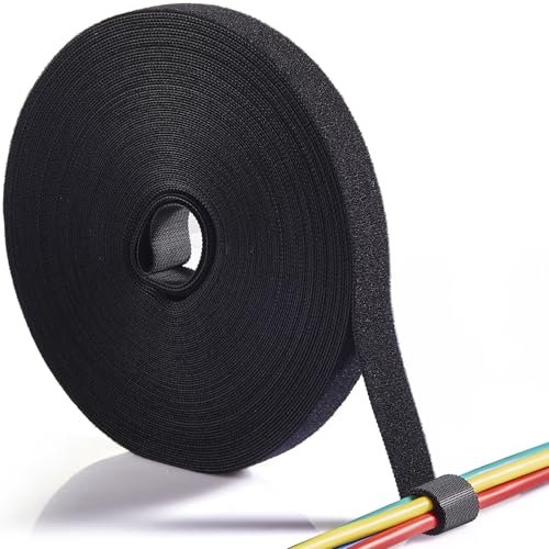 ECOHomes 3/4 Inch x 75 FT Double Sided Hook and Loop Roll Tape | Two Sides Self Stick No Adhesive Reusable Cable Ties Wrap for Cable Management Heavy Duty Extender Straps Long Wire Strips Black