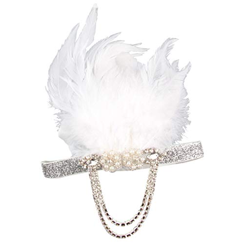 Fashey 1920s Flapper Headband Vintage Feather Headpiece with Rhinestone Crystal Great Gatsby Inspired Flapper Hair Accessories for Prom Party Festival (Type C)