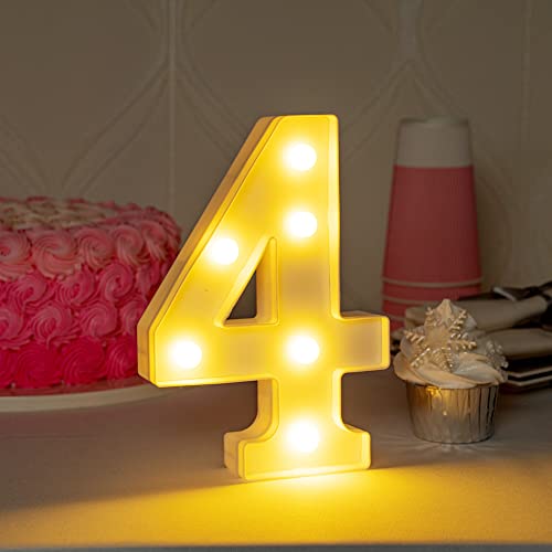 Image of Restaurantware Illumify 7.1 x 1.2 x 8.7 Inch Light Up Number 1 Durable Marquee LED Light - Number 4 Touchproof White Plastic Party Light Keyhole Slot For Parties Weddings Or Special Events