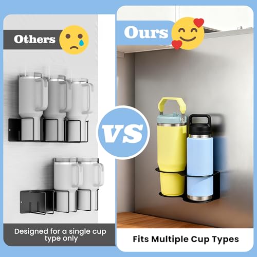 Image of 2 Pack Magnetic Stanley Cup Holder Water Bottle Organizer for Stanley 30&40 oz Tumbler with Double Sided Tape Hold Stanley Cup Accessories for Kitchen Fridge Cabinet(Black)