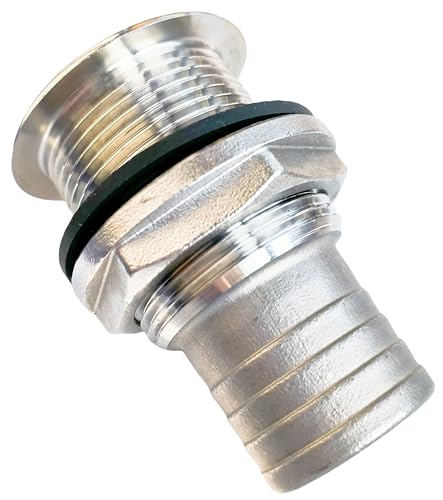 Marine Grade Stainless Steel Short Straight Through Hull Plumbing Fittings with Nuts and washers for Boats, Yachts (1-1/4in)