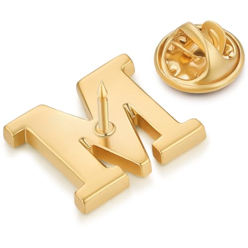 Image of HONEY BEAR Mens Womens Initial Alphabet Letter Lapel Pins Collar Badge Brooches for Business Wedding Graduation Gift Matte Gold 0.59 inches