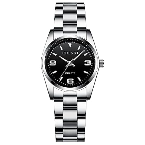 AUELEK Women Watches,Ladies Wrist Watch with Stainless Steel Strap,Quartz Waterproof Watches for Woman Girls Teenager,Fashion Elegant Business Unique Shiny Girls Watch-Black Cover