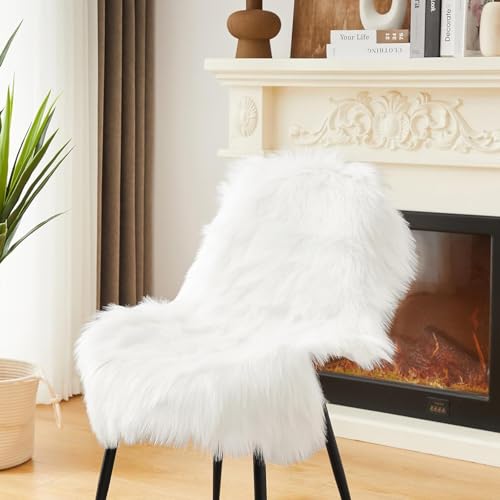 Ruedong Faux Fur Fell Teppich Weiß 60x90 cm, Longhair Flauschiger...