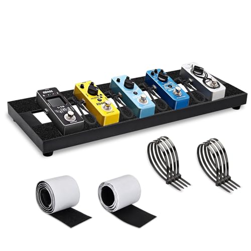 GOGHOST Small Guitar Pedal Board 15x5.7x1.18 Aluminum Alloy Black Effects Mini Pedal Board with Adhesive Hookside Tape