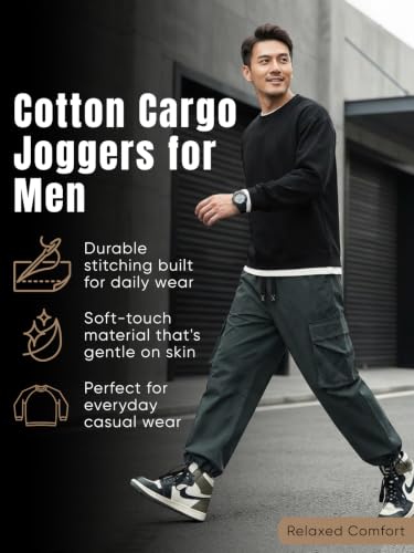 Image of GRECIILOOKS Men's Cargo Pants | 6 Pocket Cotton Cargo Joggers for Men | Loose Fit Stylish Pant with Pockets | Casual Baggy Trousers & Streetwear Lower