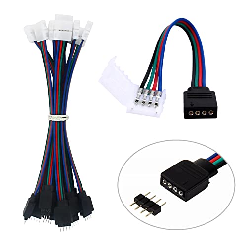 Meruido 10Pcs 4 Pin Conductor 10 Mm Wide Led 5050 Rgb Strip Light Connector Strip To Controller Jumper Solderless Clamp On Pigtail Adapter #TOP2
