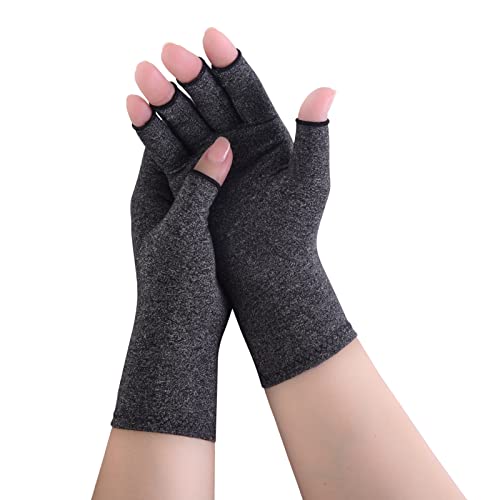 Donfri 2 paar artritis-handschoenen, artrose-handschoenen, compressie handschoenen, vingerloze handschoenen voor pijnverlichting, gaming, typen en warmte voor mannen en vrouwen (Grijs-1 paar, Medium)