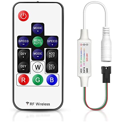 VIPMOON 14 Key RF Remote Controller, DC 5-24V Mini Wireless RF Remote Dream Color Controller for SMD 5050 2835 WS2811 WS2812B RGB LED Strip Lights Cover