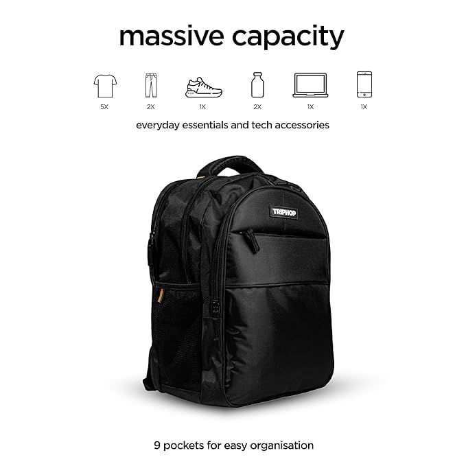 Image of Nu Republic Triphop Backpack for Men Women Office Casual 18-inch Laptop Bag Water-Resistant Multi-Pockets Sleek Smart College Backpack with Dual USB Port (Black)