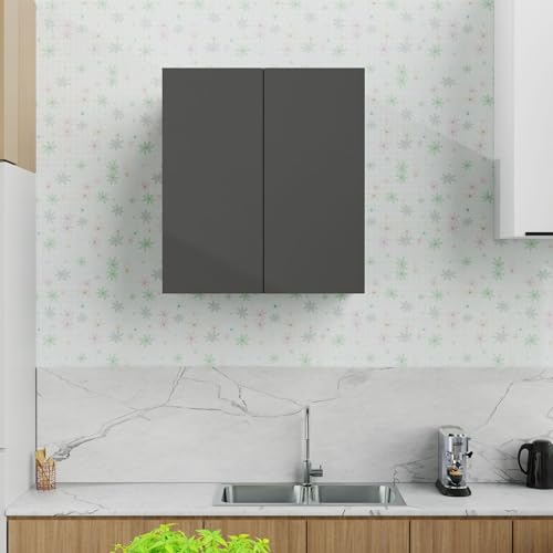 Image of 2 Door Multipurpose Wall Mounted Cabinet with Adjustable & Fixed Shelf | Storage for Modular Kitchen, Bathroom, Office & Living Room | Assembly-DIY | Color-Grey | Size-60x33x63.8 Cm