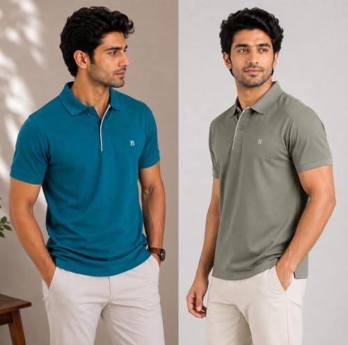 Image of Men's Trendy Regular Fit Solid Polo Collar Casual Half Sleeve T-Shirt| Soft| Casual Wear|Combo Set (Pack of 2)