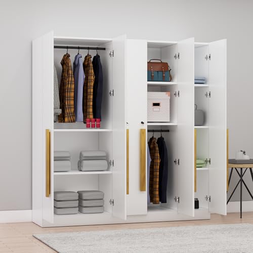 Image of Bniture 5 Door Wardrobe for Bedroom with Lockable Door & Hanging Space | Almirah for Clothes with Elevated Bottom Base | Wardrobe for Storage Cupboard | 3 Years Warranty (Frosty White, 5 Door)