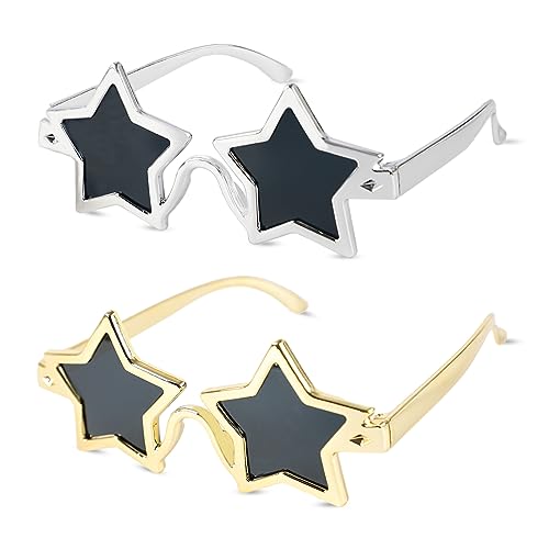 Star Shape Sunglasses - 2 PCS Pentagram Glasses for Graduation Grad Party Prom Photos Props Frame Fancy Eyeglasses for Girls Boys Women
