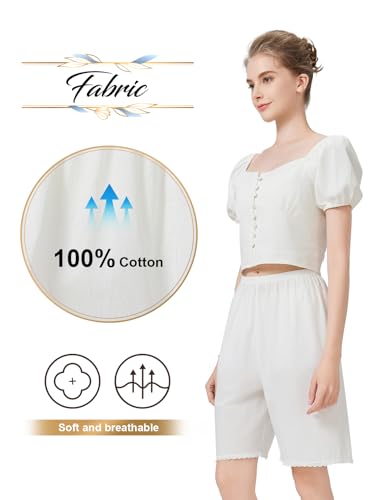 Image of Women Cotton Half Slip Pettipants for Under Dress with Lace Trim Victorian Pajama Pants