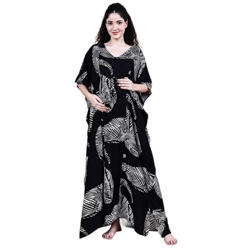 Image of Secret Wish Rayon Maternity Kaftan Nighty /Free Size /Feeding /Nursing /Zipper /Drawstring /Full Length