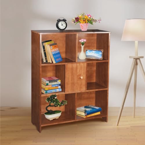 Image of 7 Cube Storage Organizer Wooden Bookshelf, 7 Cube Shelf Bookcase, Small Bookshelf Storage Organizer, 7 Cube Storage Shelf for Bedroom, Small Bookshelf for Living Room and Office (Natural, 7)