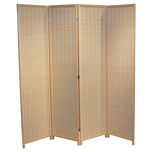 EME Biombo Natural Separador de Ambientes de 4 Paneles 180x180 cm Separador de Estancias de Madera Biombo Plegable y...
