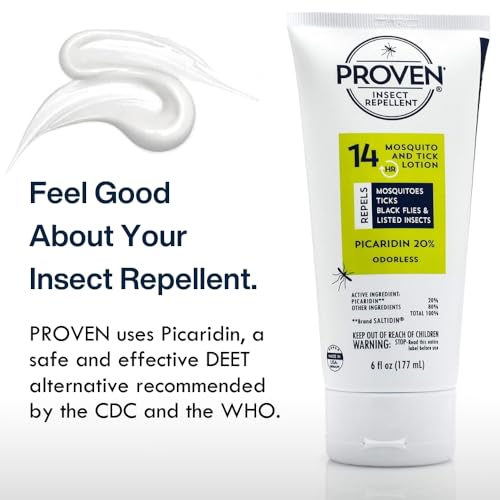 Image of Proven Insect Repellent Lotion, Keep Mosquitoes, Ticks and Flies Off, DEET Alternative Repellent, Up to 14-Hour Protection, Great for Outdoor Camping and Hiking, 6 Ounce, Odorless Lotion