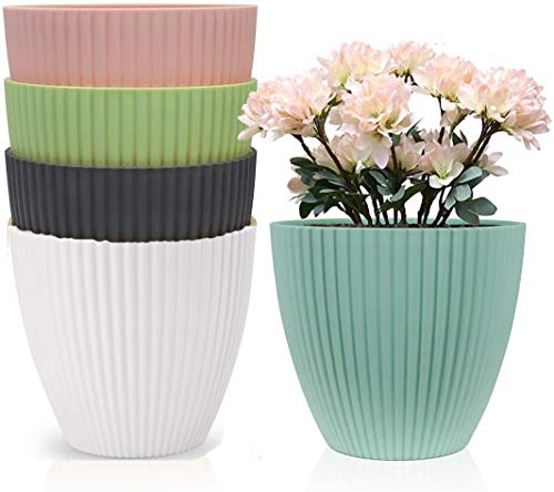 Dproptel - Juego de 5 macetas de plástico para interior, diseño moderno para plantas de jardinería para suculentas, flores, hierbas, cactus, casa y oficina, tiendas, 5 colores