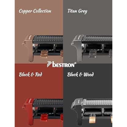 Bestron Raclette für 1 bis 2 Personen, Mini Tischgrill mit zwei Pfännchen, zwei Holzschabern & zwei Untersetzern, 350 Watt, Farbe: Titangrau – Bild 6