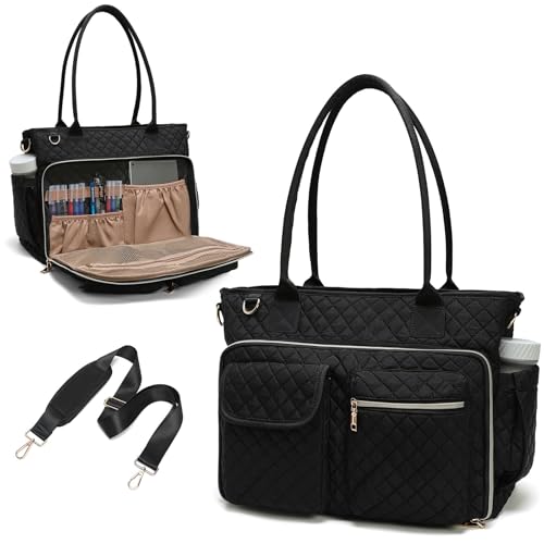 Goinsound Teacher's handbag 15.3-inch women's laptop, work travel one shoulder tote bag, nurse's bag, professional briefcase, suitable for offices, school, nursing, black