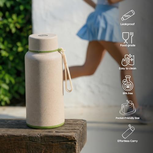 Image of Eha Earth Friendly Hydralife Water Bottle for Office & Schools | 400 ml Stainless Steel Water Bottle for Kids & Adults Made with Rice Husk | Bottle for Men, Women | Leak Proof | 1 Unit