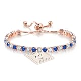 HEEYA Blue Sterling Silver Tennis Bracelets for Women, Rose Gold Adjustable Infinity Crystal Friendship Bracelet Bracelet Diamond Cubic Zircona Lady Birthday Gifts for Womens