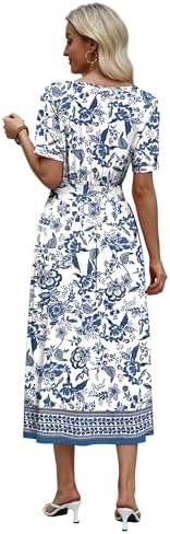 OFEEFAN Boho Maxi Dress for Women Floral Ladies Summer Midi Sundresses Long Hawaiian Dresses Spring Beach Vacation Outfits Fashion Clothing 2026 Trendy Resort Wear A Line Flowy Western Light Blue L — view 4