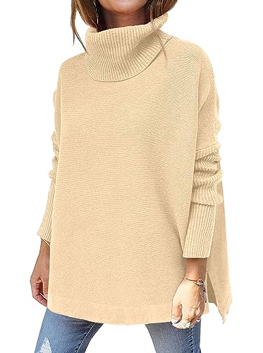 Hormtaer Pullover Damen Winter Rollkragenpullover Warm Oversized Strickpullover Rollkragen Stricken Pulli Grobstrickpullover Casual Lose Langarm...