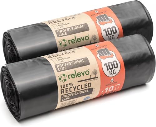 Relevo Bolsas de Basura Negras Profesionales – 150L (Ancho 80...