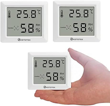 KETOTEK Cyfrowy higrometr, 3 sztuki, termohigrometr, wewnętrzny termometr pokojowy, wilgotnościomierz, termometr pokojowy, do wnętrz, pokoju dziecięcego, salonu, biura