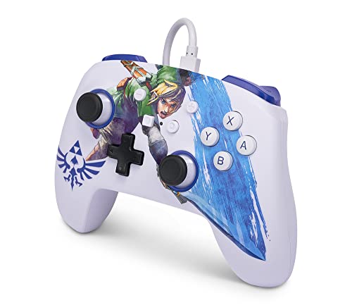 Image of PowerA Enhanced Wired Gaming Controller for Nintendo Switch or Nintendo Switch OLED, The Legend of Zelda, Master Sword Attack, White /Blue (Officially Licensed)