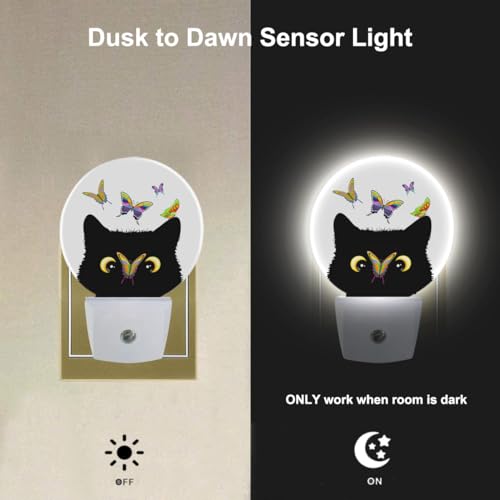 Image of EKOBLA Cat and Butterfly Night Light, Butterfly on Kitten Nose Cute Night Lights Plug Into Wall with Dusk to Dawn Sensor for Kids Room